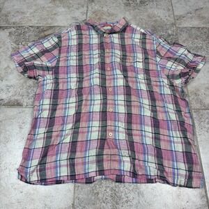 Tommy Bahama Shirt Men's Size 2XL 100% Linen Island Modern Fit Plaid Short